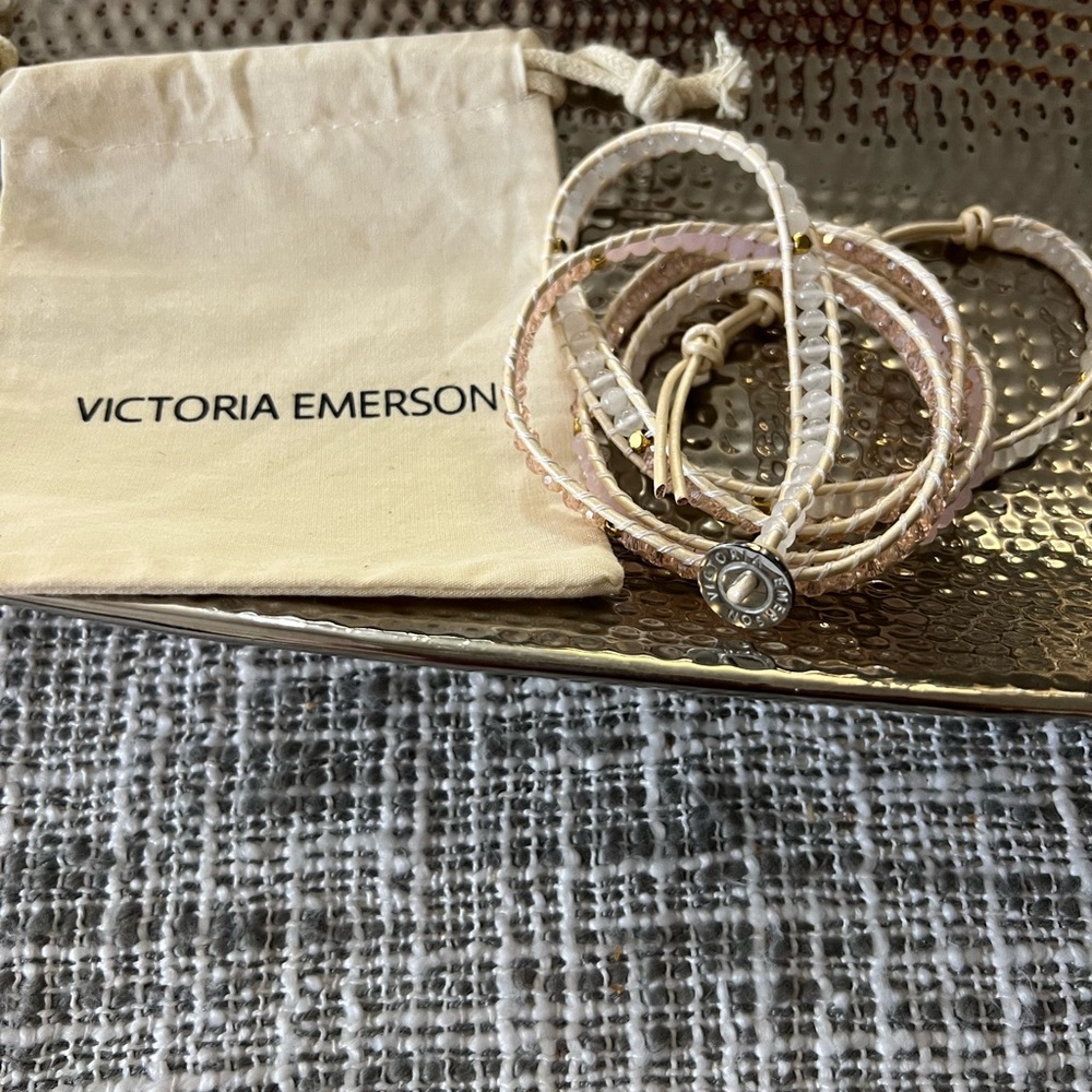Brand new Victoria Emerson, wraparound leather crystal bead bracelet